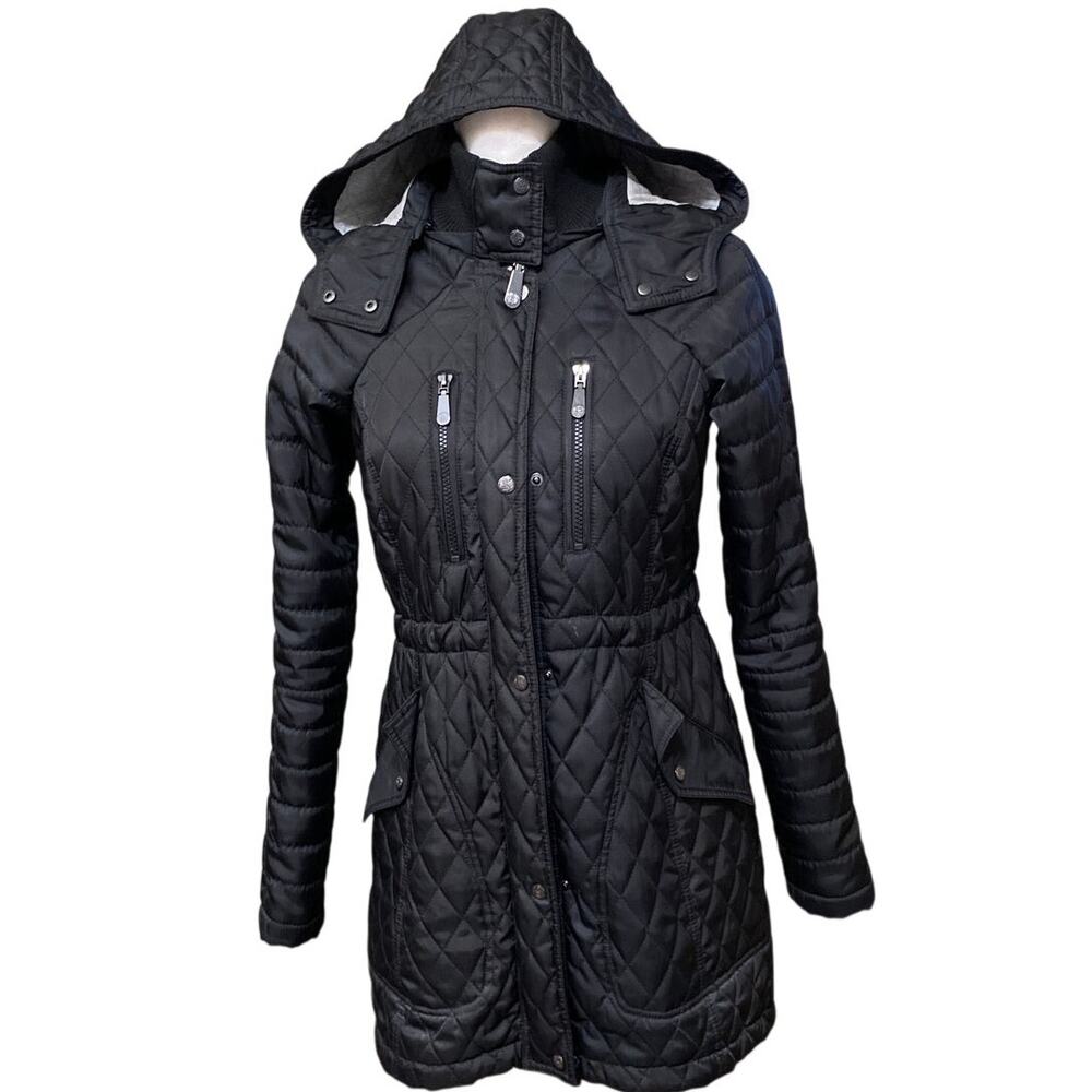 Vince Camuto Long Puffer Jacket Coat XS Extra Small Detachable Hood Hooded